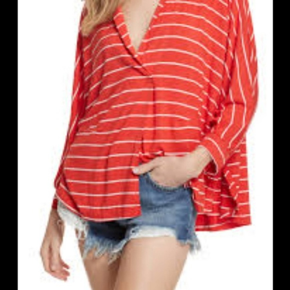 We the Free oversized orange white long sleeve top